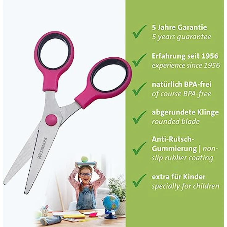 Westmark Bastelschere für Kinder – Bunte Kinderschere mit abgerundeter Spitze ideal für das Schneiden von Kunststoff, Papier, Pappe – rostfreier Edelstahl, PP – Bild 2