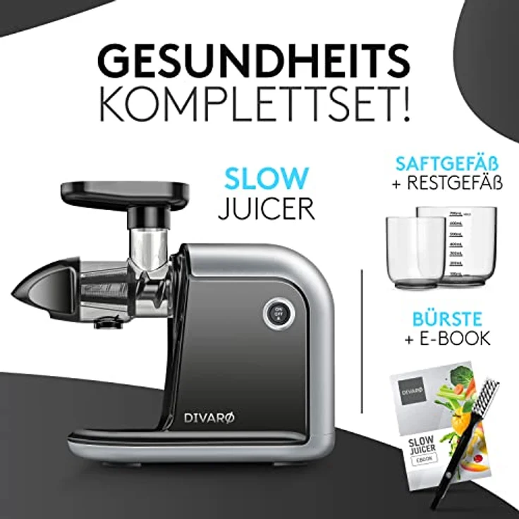 Divaro [DAS ORIGINAL] - Slow Juicer - Entsafter Gemüse und Obst - [150 W] Vitaminschonender Obstentsafter mit Umkehr Funktion Inkl. Reinigungsbürste - BPA Frei – Bild 2