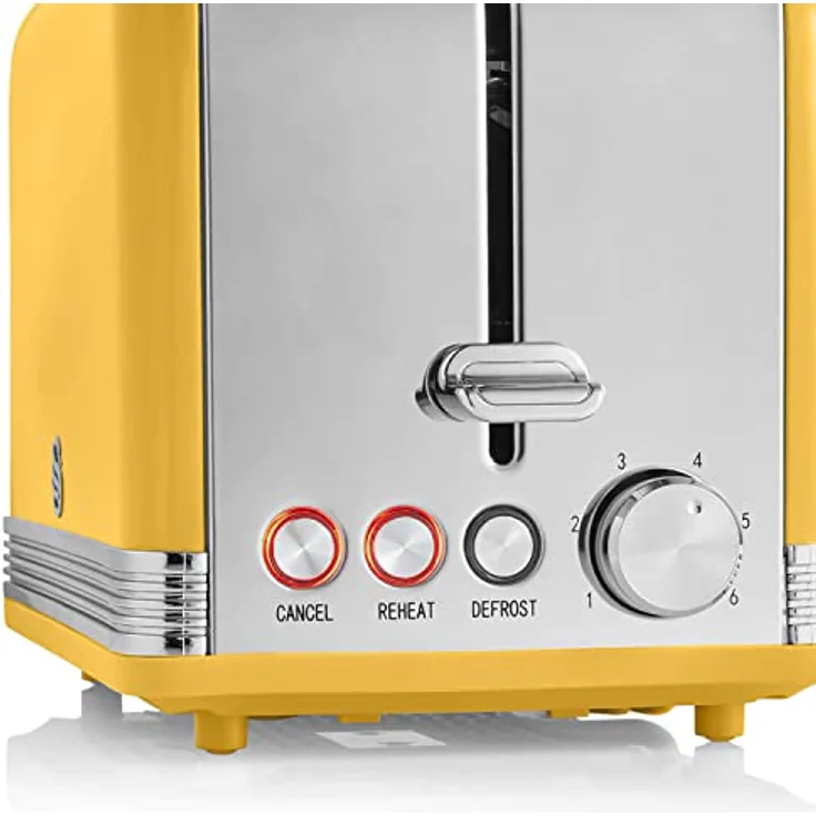 Swan Retro Set Frühstückswasserkocher Gelb, 1,8 Liter mit 360° drehbarem Sockel und Toaster mit 6 Toaststufen – Bild 11