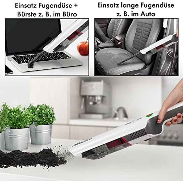 ProfiCare® Handstaubsauger beutellos für Auto und Haushalt, Handstaubsauger Akku inkl. 3 Düsen- und Bürstenaufsatz + Ladestation - kabelloser Handsauger mit bis zu 25 Minuten Laufzeit - PC AKS 3102 – Bild 2