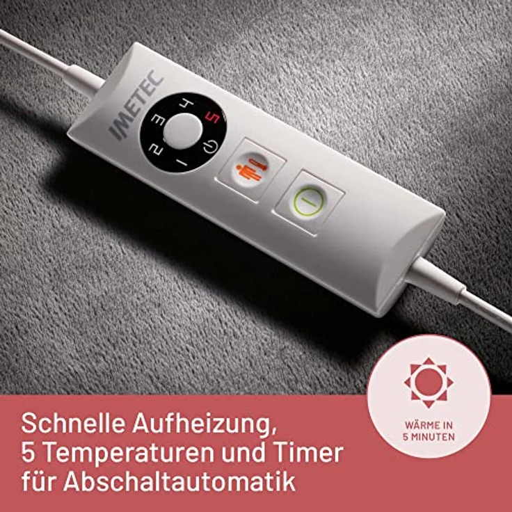 Imetec Fußwärmer, Intellisense-Technologie, weiches Gewebe, digitale Steuerung mit 5 Temperaturen, automatische Abschaltung, Elektro-Block-Sicherheitssystem, maschinenwaschbarer Bezug, 52x54 cm – Bild 5