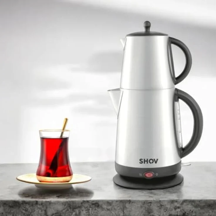 Shov elektrischer Edelstahl Tee- und Wasserkocher 1,7L, TeeVol: 1L mit Warmhaltefunktion, Dual-Heizelement, Auto-Abschaltung - Silber – Bild 5