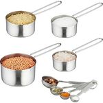 relaxdays 8-teiliges Messbecher und Messlöffel Set aus Edelstahl, inkl. metrischen und imperialen Maßangaben, silber