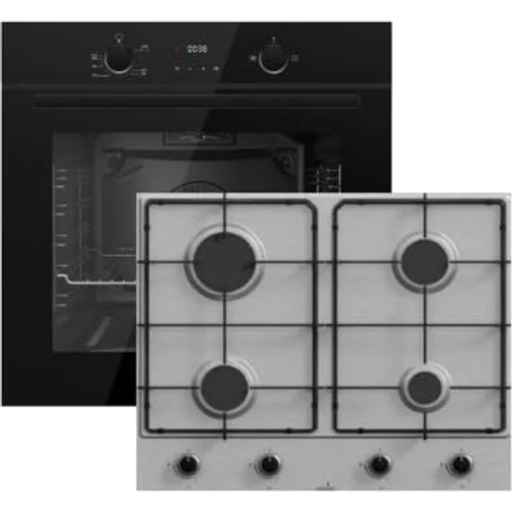 Gasline Gasherdset GB850-FIB + GAG60INX, 69 Liter Gas-Einbaubackofen mit Umluft und 60 cm Edelstahl-Gaskochfeld, 4 Sabaf-Brenner, Erdgas/Propangas – Bild 1
