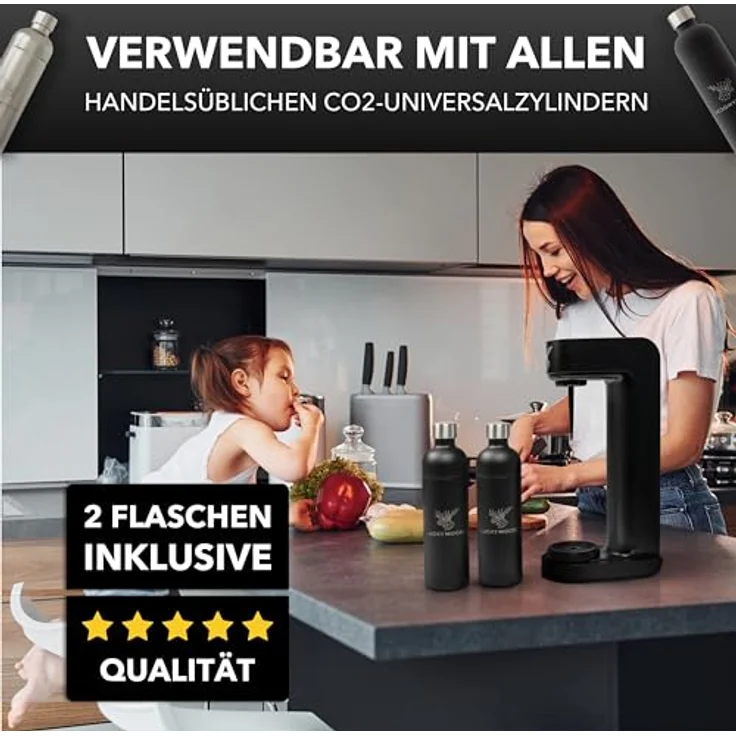 Luckymoose® Infinity Wassersprudler mit 2x 1,25L Edelstahlflaschen - CO2 sparen dank Stopp-Automatik - Wasser Sprudler – Bild 4