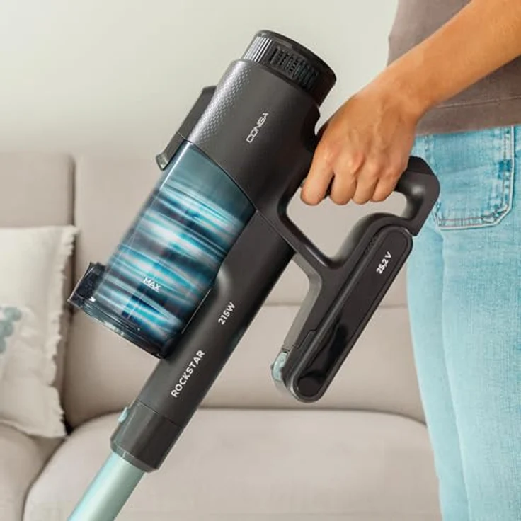Cecotec Handstaubsauger Conga Rockstar 1500 Ray Pure, kabellos mit 215 W, 12 kPa, 25,2 V Akku, 45 Min. Laufzeit, 3 in 1, Mischbürste, 2 Programme, Parallelzyklon, 500-ml-Tank - Weiß – Bild 4