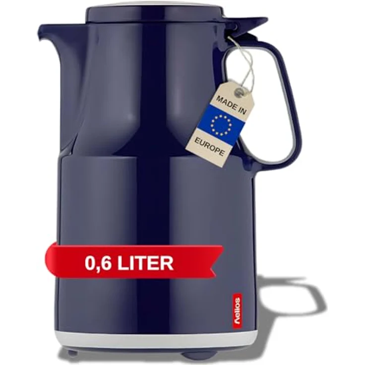 Helios Thermoboy Kunststoff-Isolierkanne 0,6 l blau spülmaschinenfest - 6 Stunden Warmhaltung, Klappdeckel, Dunkelblau – Bild 1