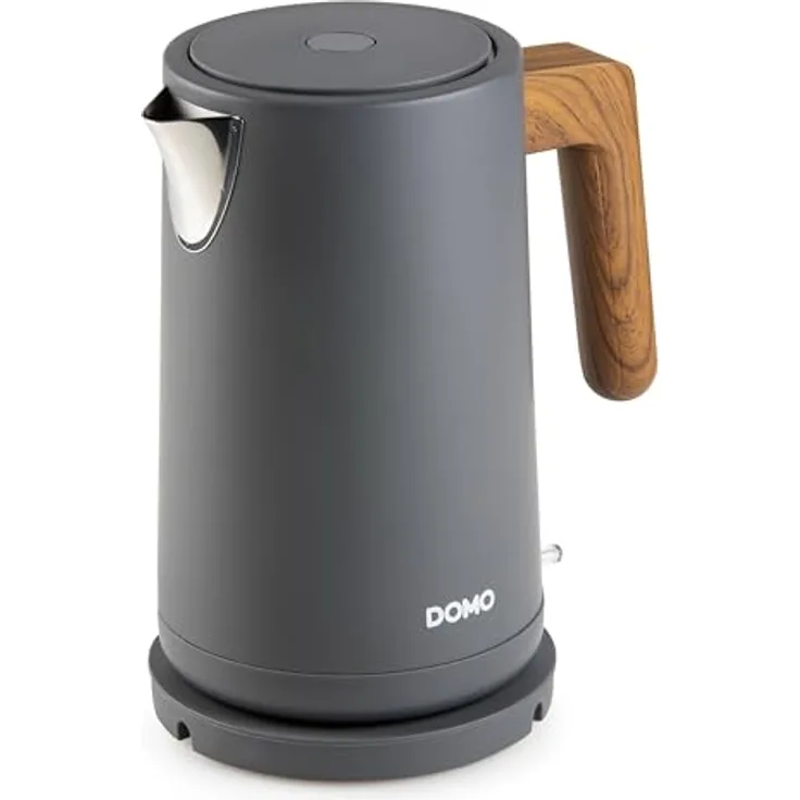 Domo DO9268WK Wasserkocher 'Wood You' - 1,7 L - mattgrau mit 360° drehbarer Basisstation