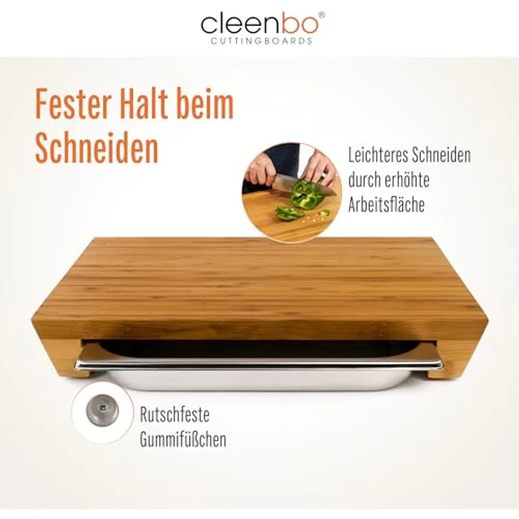 cleenbo Schneidebrett 'style bamboo GN' mit Edelstahl Auffangschale – Bild 5