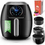 Stillstern Heißluftfritteuse, ohne Öl, 1800 Watt, 5 Liter Fassungsvermögen, 7 Automatik-Programme, schwarz, 120 Rezepte, digitaler LED-Touchscreen