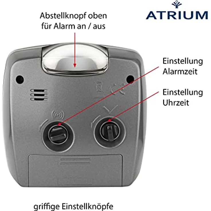Atrium A251-4 Analog Quarz Wecker, geräuschlos mit Snooze-Funktion, Licht und anthrazitgrauem Gehäuse – Bild 3
