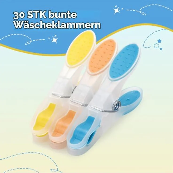AiQInu Wäscheklammern Set, 30 Stück mit rutschfestem Silikon, mehrfarbig (Orange, Hellgelb, Hellblau), hinterlässt keine Marken für Wäsche und Unterwäsche – Bild 3