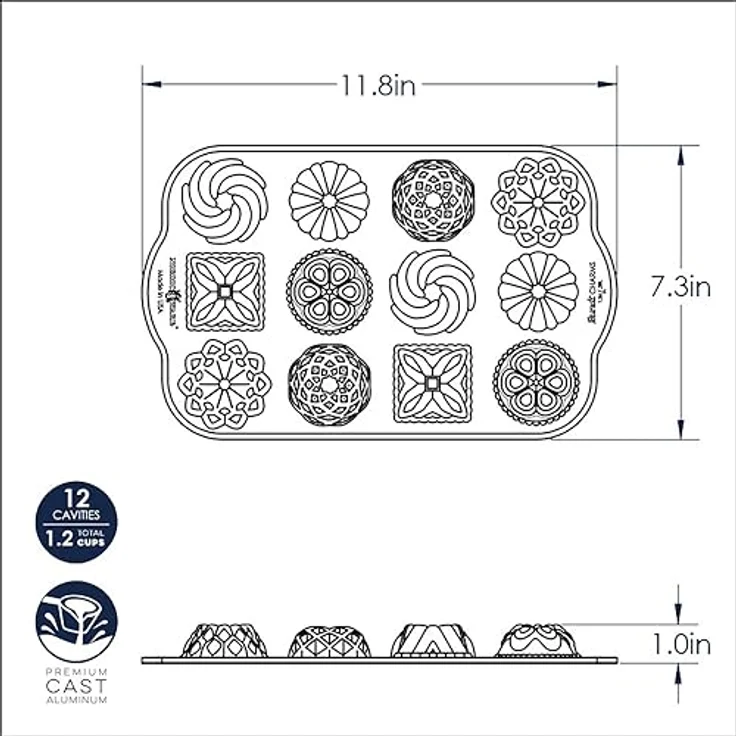 Nordic Ware 85677 Charms Gugelhupffanne, Aluminium, Gold - Amerikanische Herstellung, gleichmäßige Wärmeverteilung, Miniatur-Bündel – Bild 5