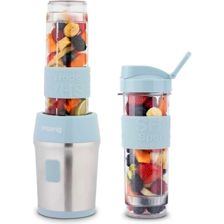 H.Koenig SMOO16 Smoothie-Maker, Standmixer, 300W, 570ml, aus gebürstetem Edelstahl, pastellblau – Bild 2