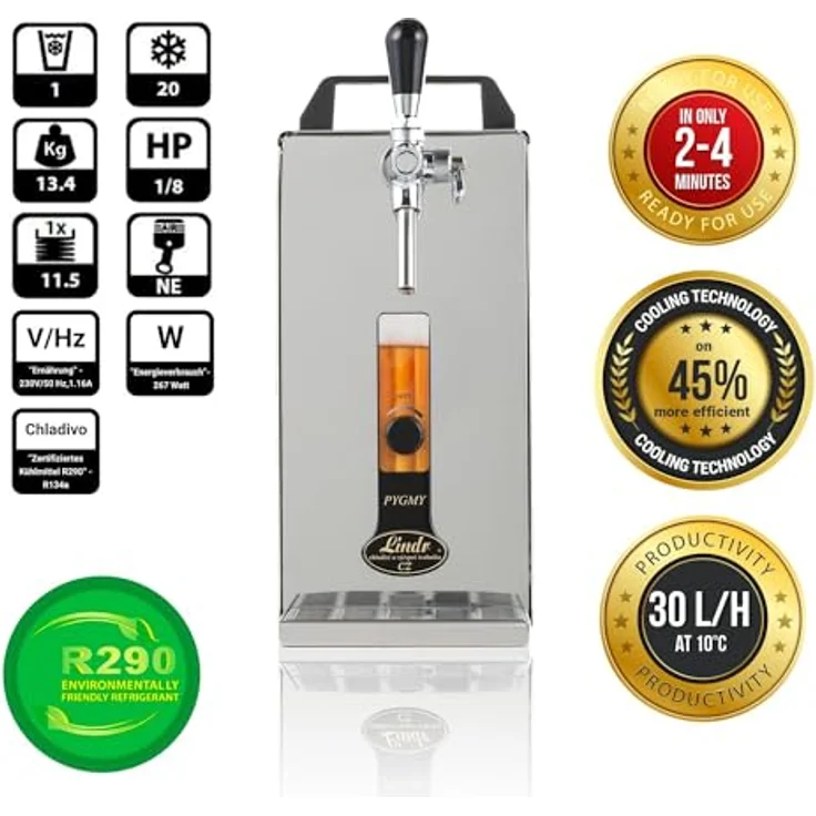 ich-zapfe PYGMY 25/K Bierzapfanlage mit Membranpumpe, Edelstahl, 35 l/h, Trockenkühlgerät, 1-leitig – Bild 2