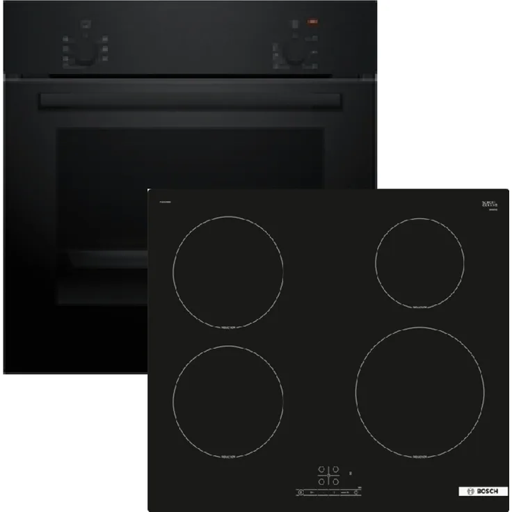 Bosch Einbau-Backofen-Set HBD214FB66, HBF010BA1 + PUE61RBB6E, 66 l XXL-Backofen mit 5 Beheizungsarten und Induktionskochfeld in Schwarz