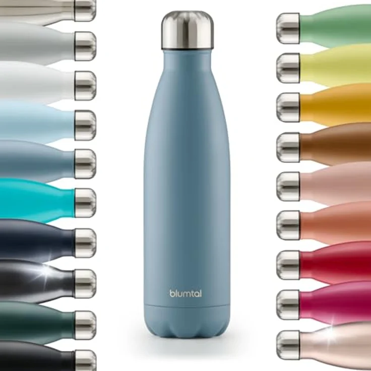 Blumtal® Trinkflasche Edelstahl Charles, 750 ml Thermosflasche, auslaufsicher, doppelwandige Isolierung, BPA-frei, Dove Grey - Grau-Blau – Bild 1
