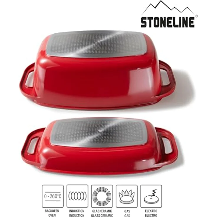 STONELINE Bräter, mit Aluguss-Deckel, induktionsgeeignet, Deckel als Auflaufform verwendbar (43x26, rot) – Bild 3
