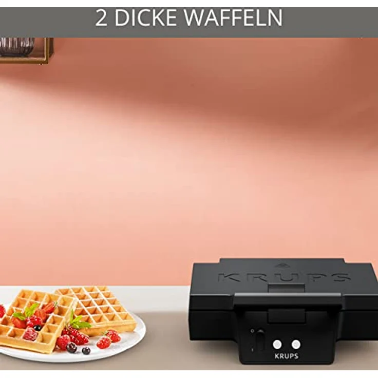 Krups FDK252 Waffeleisen | 2 dicke Waffeln | Antihaftbeschichtung | tiefe Platten | vertikale Verstaufunktion | Kabelaufbewahrung | wärmeisolierter Griff | Schwarz – Bild 3
