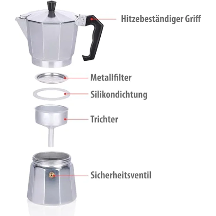 alpina Perkolator – Kaffeemaschine 270 ml – Espressokocher für 6 Tassen – Kaffeebereiter aus Aluminium für Gas, Halogen und Keramik – 320 g, Ø10 x 19 cm – Bild 3