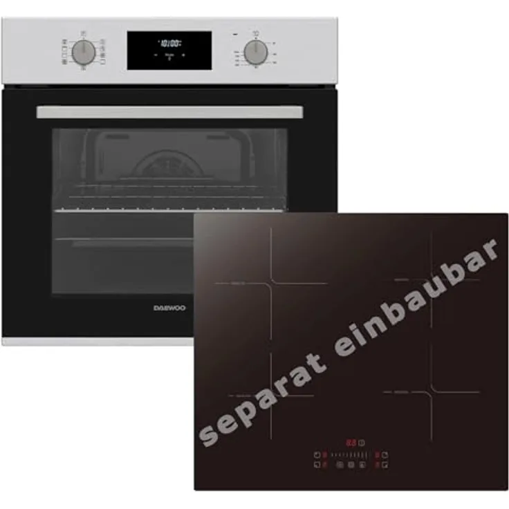 Daewoo Einbauherd Set, 69L Heißluft Backofen mit 60cm Induktionskochfeld, autark mit Slider Touch, Booster-Funktion und Anti-Fingerprint Oberfläche, Display mit Uhr und Timer