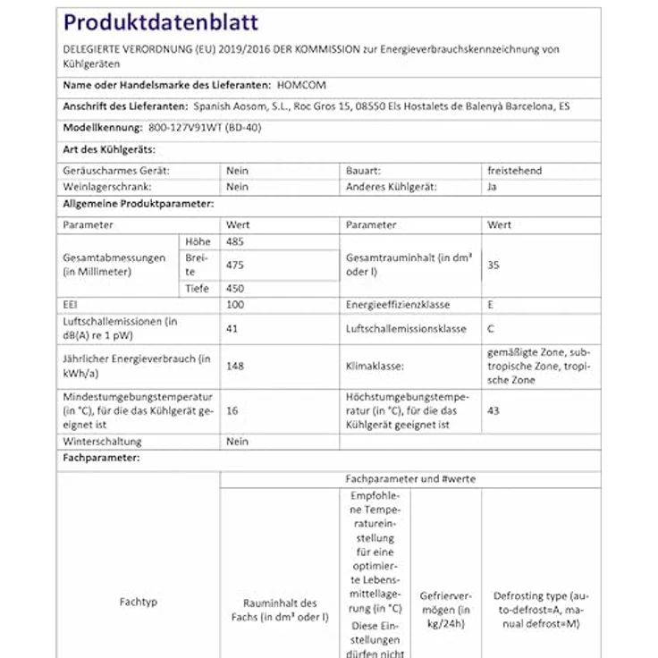 HOMCOM Mini-Gefrierschrank 35 L, 5-stufige Temperaturregelung, 41 dB, weiß – Bild 11