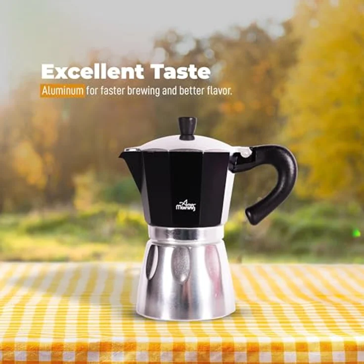 ANY MORNING Mokkamaschine Any Morning Herdkanne Espresso Aluminium Moka Kanne, Schwarz 240 ml – Bild 6