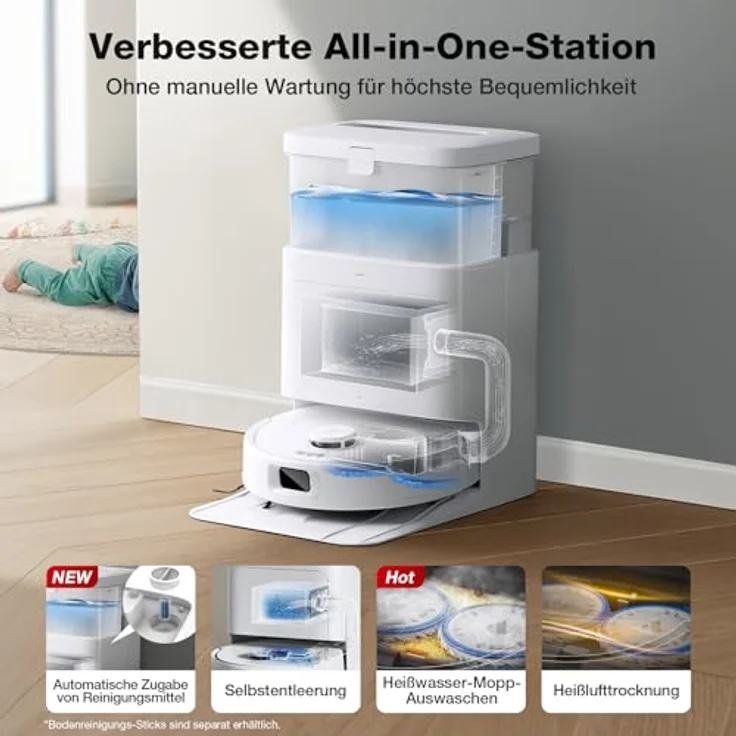 ECOVACS DEEBOT N30 PRO Omni Saugroboter mit Wischfunktion, 10.000 Pa Saugleistung, ZeroTangle 2.0-Technologie, TruEdge Kantenreinigung, 60℃ Heißwasser Wischmopp Reinigung, Heißlufttrocknung, Weiß – Bild 5