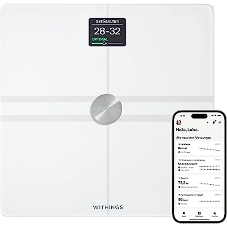 WITHINGS BODY COMP — WLAN Smart Waage mit vollständiger Körperanalyse inkl. Fettanteil, Muskelmasse, Knochendichte, Viszeralfett, Digitale Personenwaagen /Körperfettwaage mit Bluetooth – Bild 1