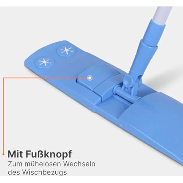 Bodenwischer Set inkl 4 Ersatzbezüge - Wischmopp mit Fußklick 360 Grad Gelenk für alle Ecken - Komfort Bodenreiniger Flachmopp Wischmopp – Bild 4