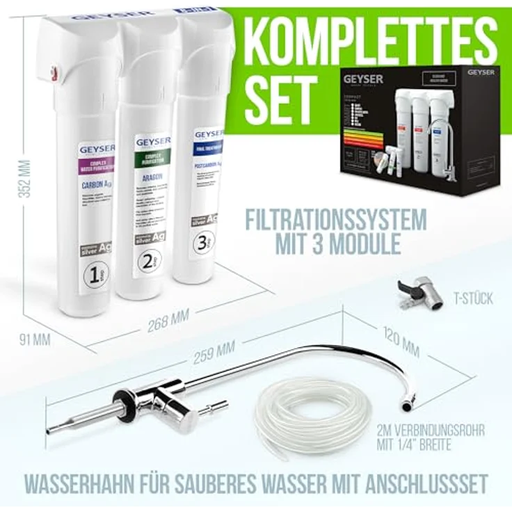 GEYSER GEYSER SMART Untertisch Wasserfiltersystem mit 3-Stufen Kartuschen, ARAGON + CATALON, Wasserfilter für Trinkwasser, Set mit Edelstahlwasserhahn, bis zu 12 Monate Nutzung – Bild 9
