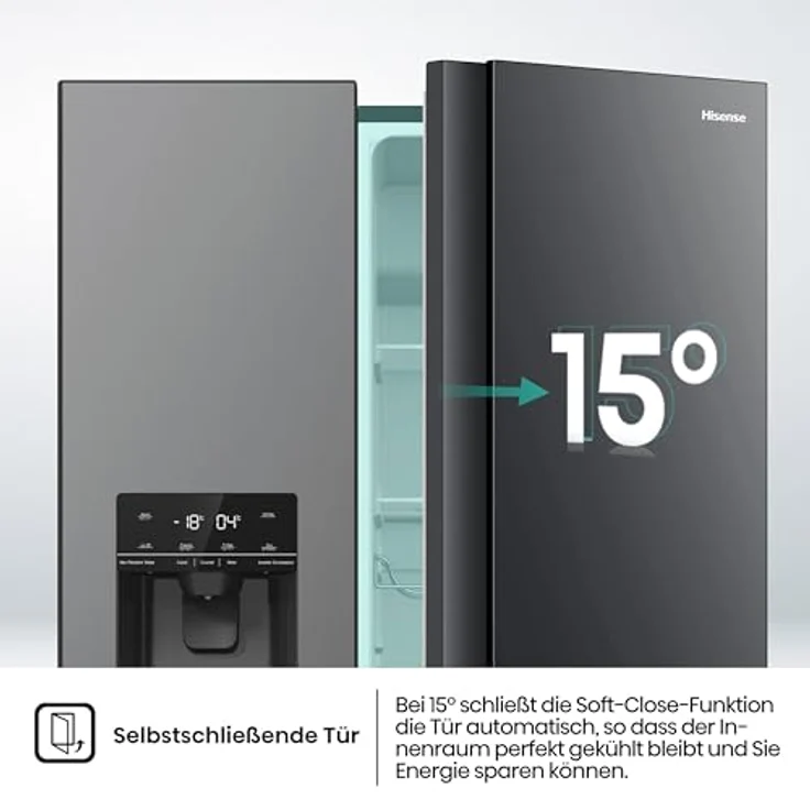 Hisense RS5P535NTFE Side-By-Side Kühl-Gefrier-Kombination, 376 Liter Kühlteil, 190 Liter Gefrierteil, Wasser-/Eisspender, Total NoFrost, Multi AirFlow, FastFreeze, schwarz – Bild 8