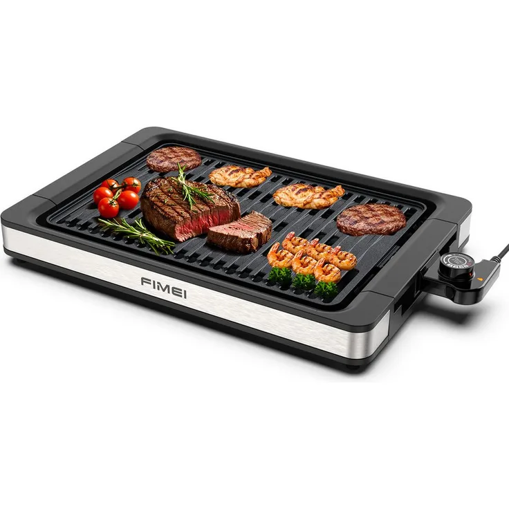 FIMEI HY-6510 Tischgrill 1800W, Elektrischer Grill mit Antihaftbeschichtung, Temperaturregelung, spülmaschinenfest, Schwarz