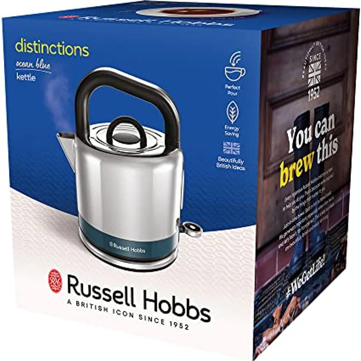 Russell Hobbs 26421-70 Distinctions Blue Wasserkocher, 1350 Watt, 1,5 Liter, Wasserstandsanzeige, Kalkfilter, kabellos, Schnellkochfunktion, blau, silber – Bild 14