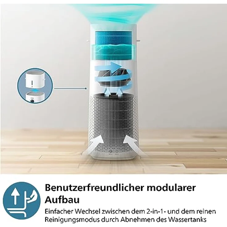 Philips Kombigerät Luftbefeuchter und -reiniger AC3737/10 3000 Series, für 131 m² Räume, mit 505 m³/h CADR und 650 ml/h Befeuchtungsrate, WLAN, Air+ App, weiß – Bild 3