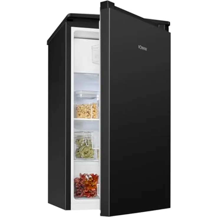 Bomann® Fridge KS 7254, Kühlschrank mit Gefrierfach, 91L, 2 Ablagen, Gemüsefach, wechselbarer Türanschlag, leise, schwarz