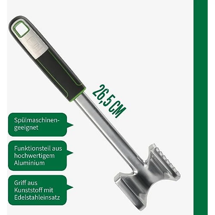 FACKELMANN CHEFKOCH Fleischklopfer Premium – Für perfekt geklopfte Schnitzel & Co – Doppelseitig: Flach zum Plattieren & Rau zum Aufrauen – Aluminium, Länge: 26,5 cm – Bild 3