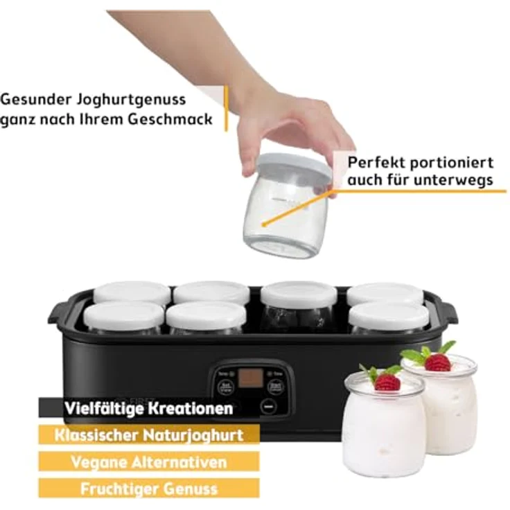 TZS FIRST AUSTRIA Joghurtbereiter, 8 Glasbehälter à 180 ml, LED-Display, Temperaturregelung 20–55 °C, 48h-Timer, Abschaltautomatik – Bild 4