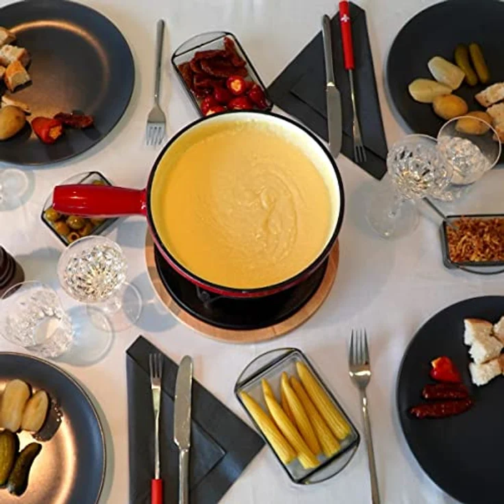 Rotel 1510150 Käsefondue-Set, Fondue-Fondue aus Gusseisen und 6 Gabeln, Rot, Gusseisen, 31,5 x 17,5 x 23 cm – Bild 2