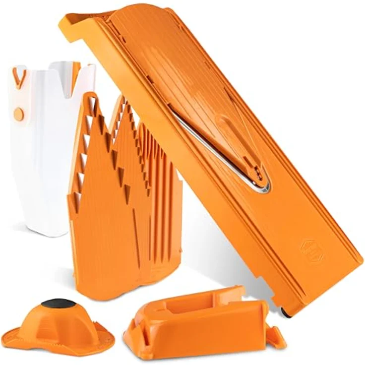 Börner Gemüsehobel V3 TrendLine Profi Set, Kunststoff, mit 2 Messereinschüben und Dockingstation orange – Bild 8