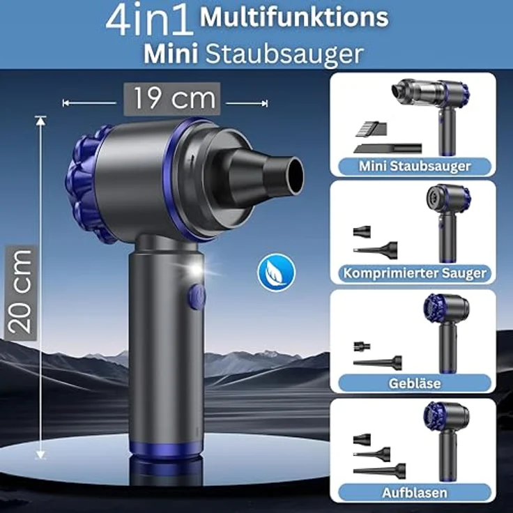 Steinborg® Handstaubsauger Akku 7in1, kabellos mit Blasfunktion, Saugkraft 16000Pa, LED Licht, 7 Aufsätze, ideal für Tierhaare, ultra-leise unter 60 dB – Bild 5