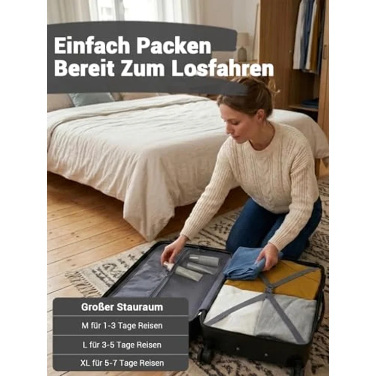 Shavont Großer Koffer XL, Hartschalenkoffer mit 91 L Fassungsvermögen, 4 leisen 360° Doppelrollen und integriertem Schloss, 76x50x29 cm, Schwarz – Bild 4