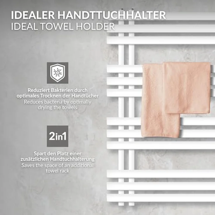 ECD Germany Design Badheizkörper 500 x 1000 mm, Weiß, Flach, Heizkörper mit Handtuchwärmer und einfacher Montage – Bild 5