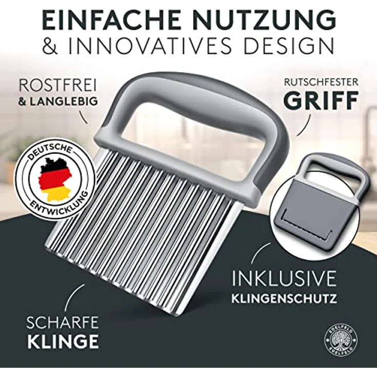 Edelfeld Wellenschneider für Pommes, Obst & Gemüse - Spülmaschinengeeignetes Wellenmesser - Professionelles Riffelmesser für Erwachsene & Kinder - Solides Wellenschnittmesser aus Edelstahl - Für BLW – Bild 2