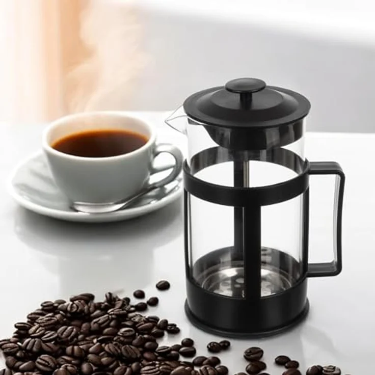 Ruhhy French Press Teebereiter mit dreifachem Edelstahlfilter für losen Tee Kaffeepresser 1 Liter Hitzebeständiges Glas in Schwarz – Bild 3