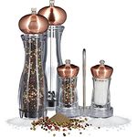 Relaxdays 5 teiliges Pfeffermühlen Set, manuell, 2 große und 2 kleine Gewürzmühlen, mit Halter, Salzmühle mit Keramikmahlwerk, nachfüllbar, Kupfer - Preisvergleich