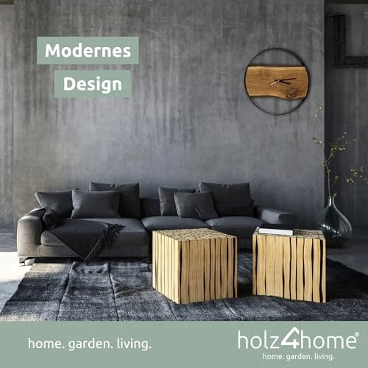 holz4home® Wanduhr mit Stahlrahmen aus massiver Eiche Ø 43 cm Handgefertigtes Unikat für Wohnzimmer Küche Büro Flur (Loft Stil) - Preisvergleich – Bild 2
