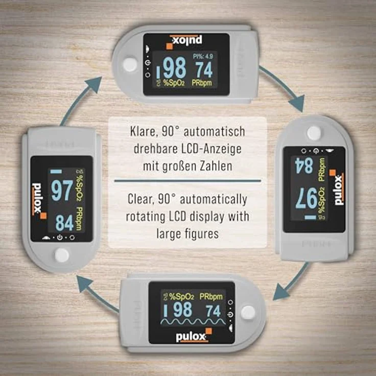 PULOX Pulsoximeter PO-200A Solo mit Alarm und Pulston, Grau, zur Messung von Puls, Sauerstoffsättigung und PI am Finger – Bild 4