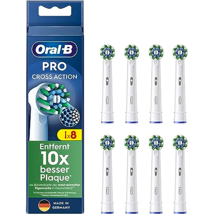 Oral-B Pro CrossAction Aufsteckbürsten für elektrische Zahnbürste, 8 Stück, überlegene Zahnreinigung mit innovativen X-förmigen Borsten, Original Oral-B Zahnbürstenaufsatz, Made in Germany – Bild 1