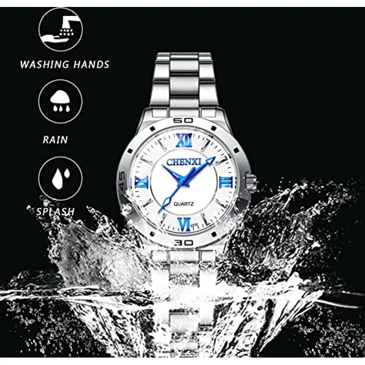 JewelryWe Damen Analog Quarz Uhr, 30M wasserdicht, Edelstahlarmband, römische Ziffern, weiße Leuchtzeiger, inkl. Uhrenwerkzeug – Bild 4